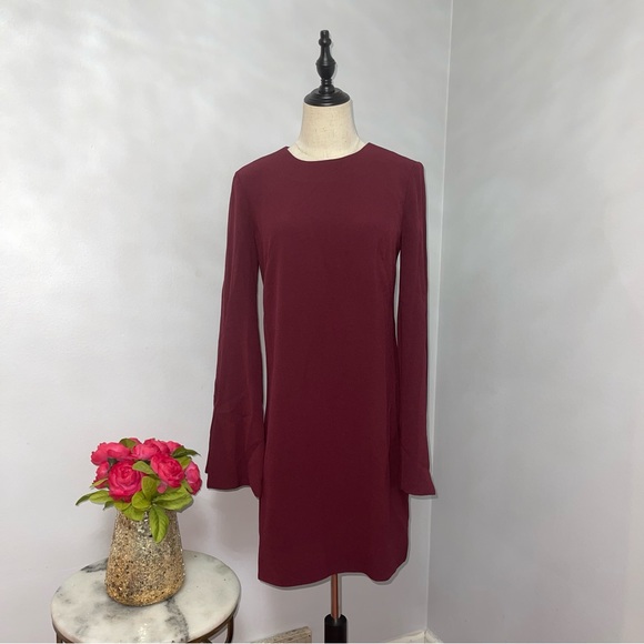 Dress The Population Burgundy Dahlia Long Sleeve Drape Back Minidress - Reemoly - Picture 1 of 17